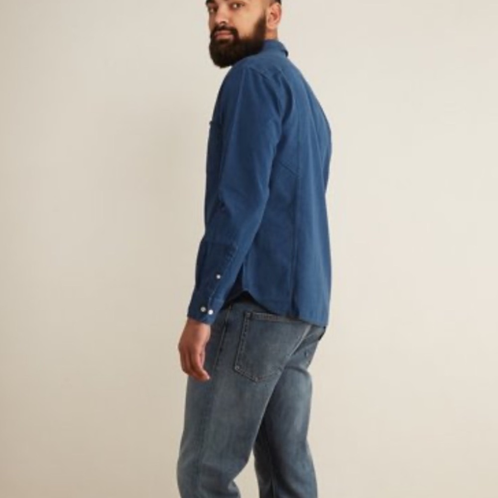 Corridor New York White Pindot Men's Casual Button-Up Shirt Washed Indigo Blue - Picture 4 of 9